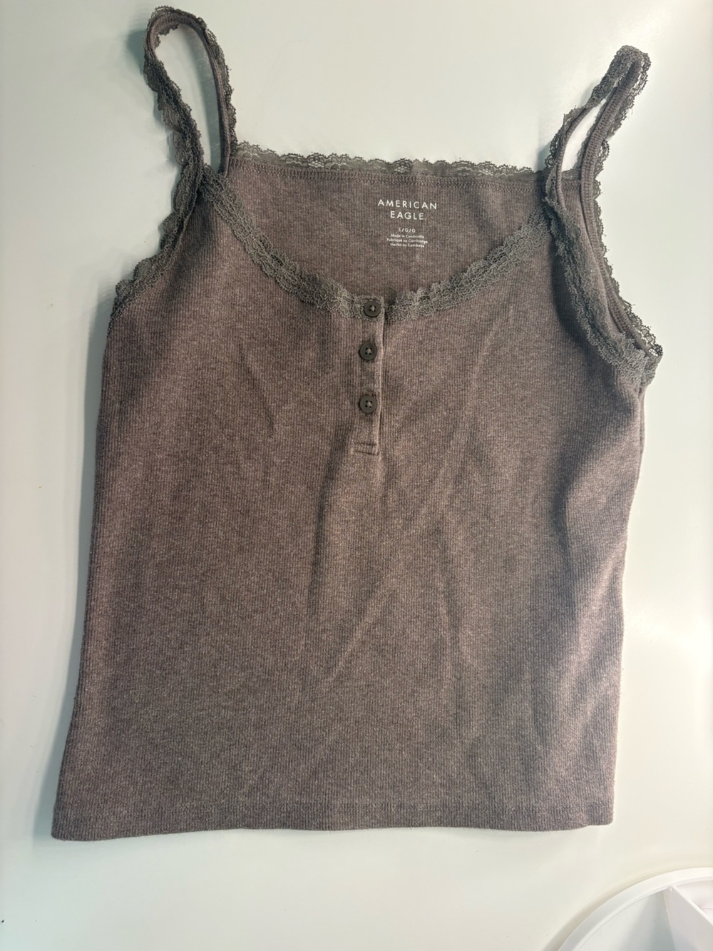 aerie Lace-Trim Henley Tank in Mauve